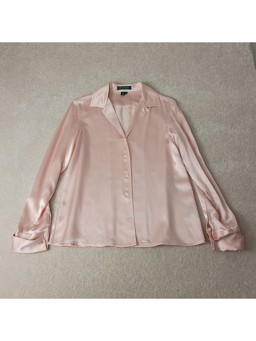 Vintage Lauren Ralph Lauren 100% Silk Blouse Womens 8P Light Pink Button Up